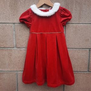 Max Studio Girl's Faux Fur Collar Velour Holiday Christmas Dress Size 5 Red